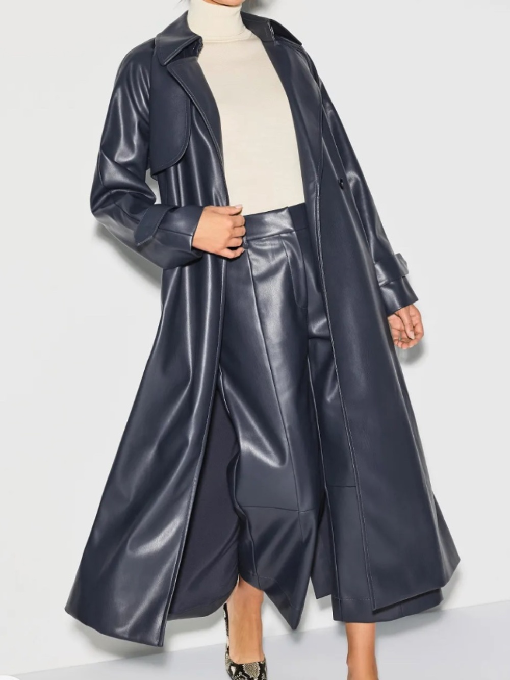 Jason Wu x RTR Navy Faux Leather Trench Coat Size Medium